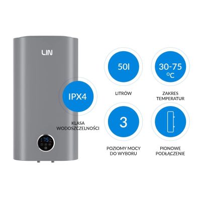 3. Bojler elektryczny LIN LIFVD1SMGY 50L szary SMART