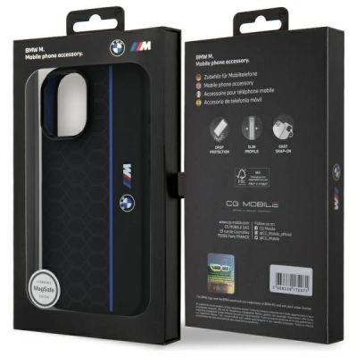 8. Etui BMW Silicone Hexagon Blue Line MagSafe na iPhone 16 - czarne