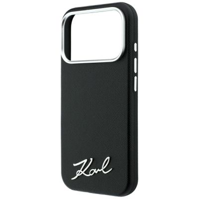 6. Etui Karl Lagerfeld Saffiano Small Script Metal Logo MagSafe na iPhone 17 Pro Max / 18 Pro Max - czarne
