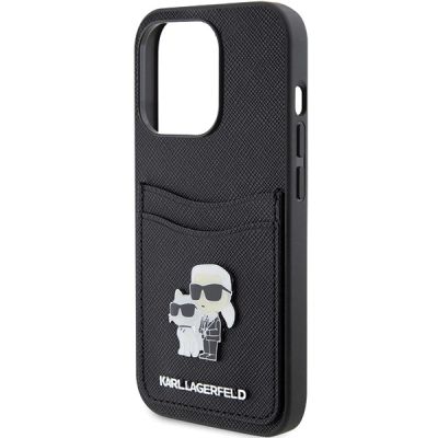 6. Etui Karl Lagerfeld Saffiano Cardslot Karl&Choupette Metal Pin do iPhone 15 Pro - czarne