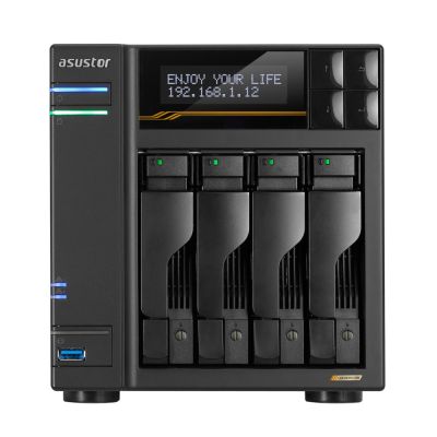 2. NAS Asustor AS6804T; Tower; 4x (3.5" SATA HDD/ 2.5" SSD); AMD Ryzen Embedded V3C14; 16G ECC DDR5 SODIMM (max. 64GB), 2x 10GbE, 2x 5GbE, 4x M.2 2280 NVMe PCIe 4.0, 2x USB4, 2x USB 3.2 Gen, 1x optional 10 GbE card