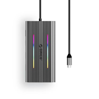 2. Stacja dokująca USB-C Orico XCR 12w1 RGB 3x USB-A USB-C PD 100W HDMI 4K VGA RJ45 Gigabit czytnik kart SD i microSD - szara