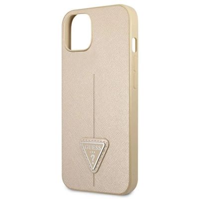6. Etui Guess Saffiano Triangle Logo na iPhone 13 mini - beżowe