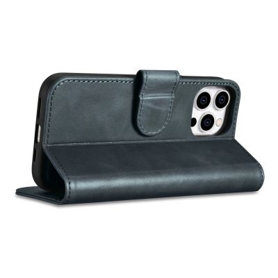 8. iCarer Oil Wax Wallet Case 2in1 etui iPhone 14 Pro skórzany pokrowiec z klapką Anti-RFID niebieski (WMI14220722-BU)
