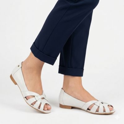 4. Skórzane baleriny damskie ażurowe komfortowe srebrne Gino Fabiani OL28-1