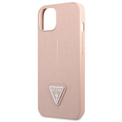6. Etui Guess Saffiano Triangle Logo na iPhone 13 mini - różowe