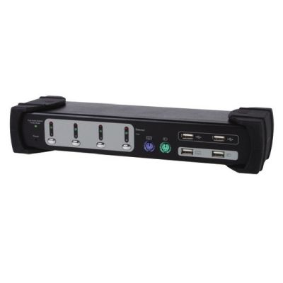 Wyposaż się w 4-portowy monitor Combo - przełącznik KVM/Audio/USB - PS/2, USB - 4 x KVM/Audio - 1 użytkownik lokalny - komputer stacjonarny