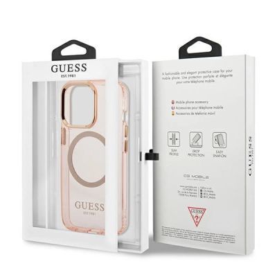 8. Etui Guess Gold Outline Translucent MagSafe na iPhone 13 Pro / iPhone 13 - różowe