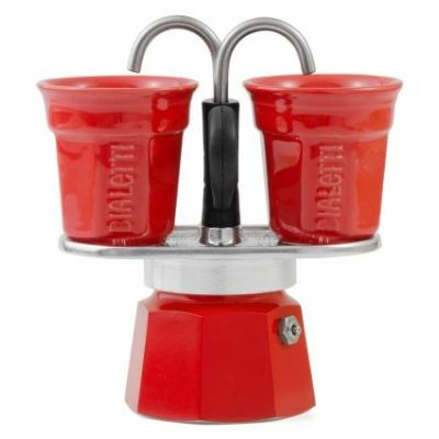 3. Bialetti kawiarka Mini Express czerwona 2tz + 2 filiżanki