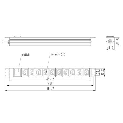 3. GEMBIRD LISTWA ZASILAJĄCA RACK (PDU) 10 GNIAZD C13, 1U, 16A, WTYK C20, 2M