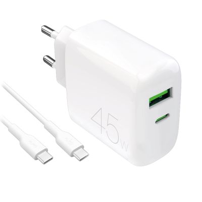 Ładowarka Puro Daily Prolite 45W USB-C USB-A Power Delivery z kablem USB-C - biała