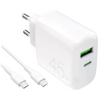 Ładowarka Puro Daily Prolite 45W USB-C USB-A Power Delivery z kablem USB-C - biała
