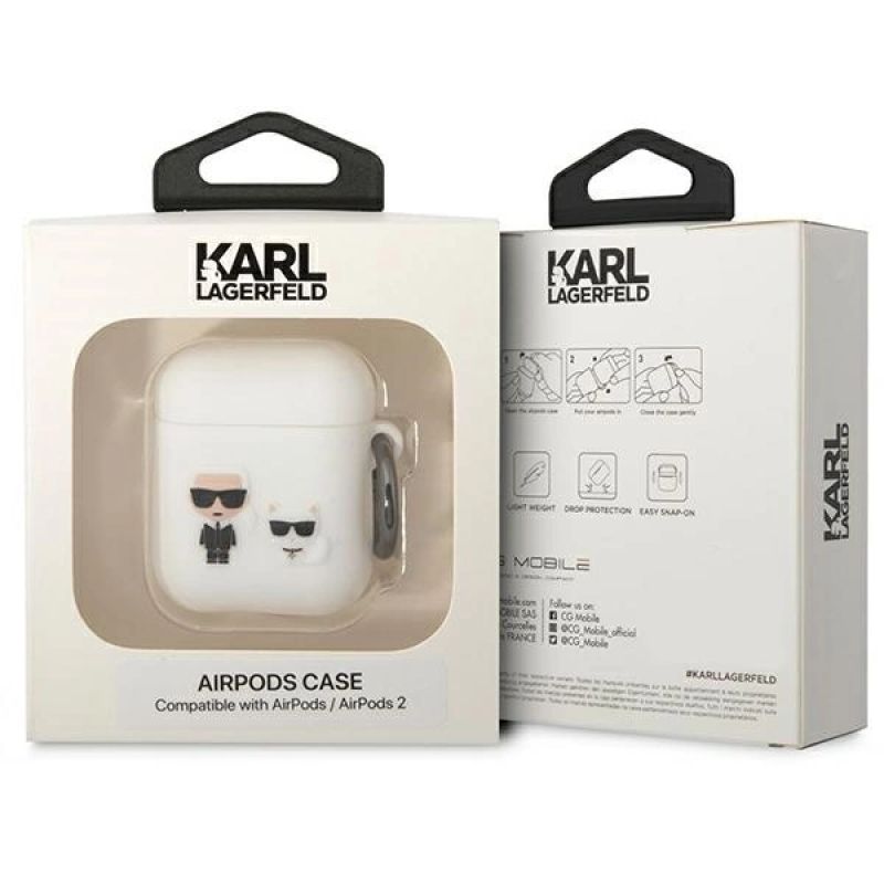 3. Etui Karl Lagerfeld Silicone Karl&Choupette na AirPods 1/2 - białe