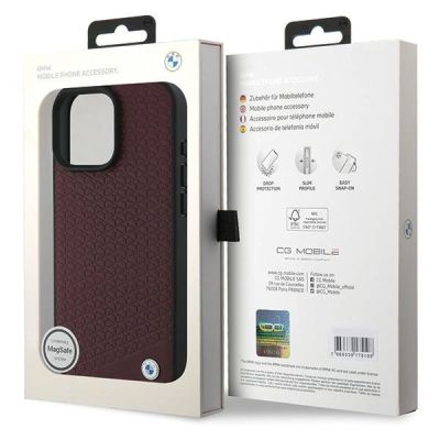 8. Etui BMW Sign Leather Diamond Metal Logo MagSafe na iPhone 16 Pro Max - czerwone