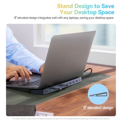 12. Baseus EliteJoy Gen2 uniwersalny HUB USB 12w1 z kablem USB-C 25cm podstawka pod notebook USB-A / USB-C / DP / HDMI / SD / TF / RJ45 / 3,5mm jack / PD 100W szary (WKSX030213)