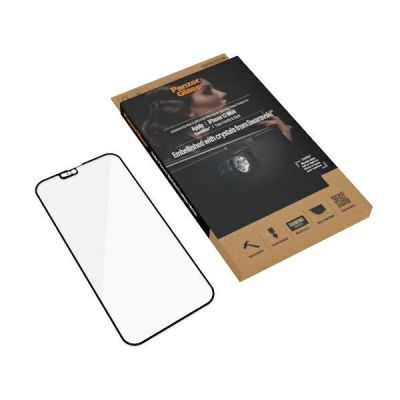 5. Szkło PanzerGlass E2E Microfracture antybakteryjne z osłoną aparatu z kryształem Swarovsky na iPhone 13 mini - z czarną ramką