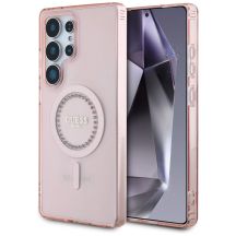 Etui Guess Rhinestones Printed Classic Logo MagSafe Samsung Galaxy S25 Ultra różowy