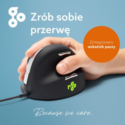 50. Ergonomiczna mysz dla praworęcznych R-Go Pele HE USB duża czarna/srebrna retail