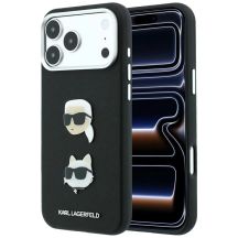 Etui Karl Lagerfeld Saffiano with Karl & Choupette Heads Pins & Logo na iPhone 18 Pro Max / 17 Pro Max - czarne