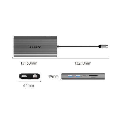 2. Stacja dokująca USB-C Orico XDR 12w1 USB-A USB-C 2x HDMI 4K 60Hz DisplayPort 4K 60Hz RJ45 Gigabit PD 100W czytnik kart SD i microSD - szara