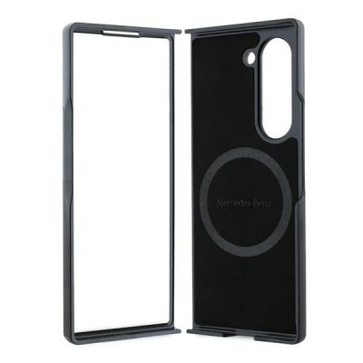 6. Etui Mercedes Leather Wood Imitation MagSafe na Samsung Galaxy Z Fold 6 - czarne