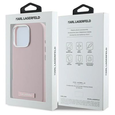8. Etui Karl Lagerfeld FW Metal Plate MagSafe na iPhone 16 Pro - różowe