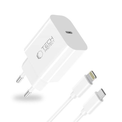 2. Ładowarka sieciowa Tech-Protect NC20W z kablem USB-C / Lighting 100 cm - biała