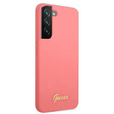 4. Etui Guess Silicone Script Metal Logo na Samsung Galaxy S22+ - fuksjowy