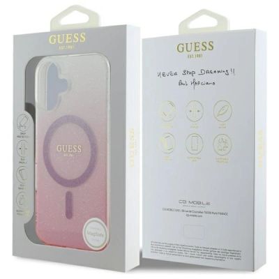 8. Etui Guess IML Glitter Gradient MagSafe na iPhone 16 Plus - różowe