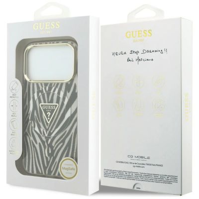 8. Etui Guess IML Zebra Glitter Triangle Logo MagSafe iPhone 17 Pro / 18 Pro - złote