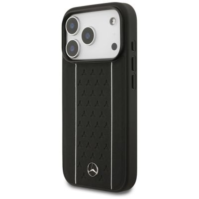 3. Etui Mercedes Leather Star Pattern Stripes MagSafe na iPhone 17 Pro - czarne