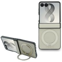 Etui Guess Magnetic Ring Stand Grained Classic Logo MagSafe na Samsung Galaxy Z Flip 8 - beżowe