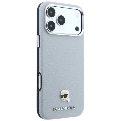 4. Etui Karl Lagerfeld Grained Karl Head Metal MagSafe na iPhone 18 Pro Max / 17 Pro Max - szare