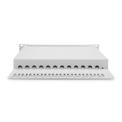 4. Digitus Panel krosowy (patch panel) 10'' 12x RJ45, LSA poziom, kat.6A, ekranowany, 1U, szary, prowadnica kabli