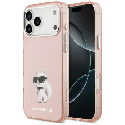 Etui Karl Lagerfeld IML Aquarelle Choupette & Logo MagSafe na iPhone 17 Pro - różowe