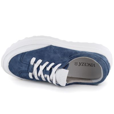 3. Skórzane półbuty damskie na platformie niebieskie Vince