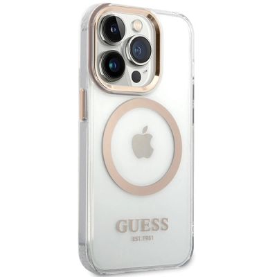 4. Etui Guess Metal Outline MagSafe na iPhone 15 Pro - złote