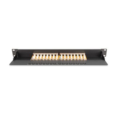 4. Digitus Panel krosowy (patch panel) 19'' 16x RJ45, LSA poziom, kat.6, ekranowany, 1U, czarny, prowadnica kabli