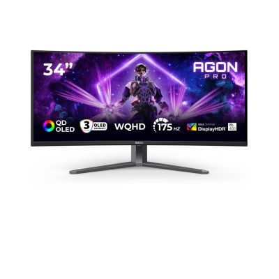 16. AOC AGON PRO AG346UCD monitor komputerowy 86,4 cm (34") 3440 x 1440 px Wide Quad HD QD-OLED Czarny, Szary