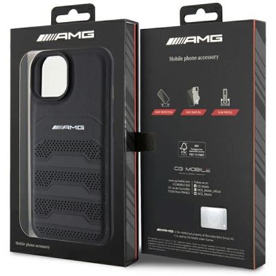 8. Etui AMG Leather Debossed Lines do iPhone 15 Plus - czarne