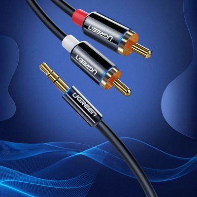 2. Kabel Ugreen AV116 10590 audio mini jack 3,5 mm (męski) / 2RCA (męski) 3m - czarny