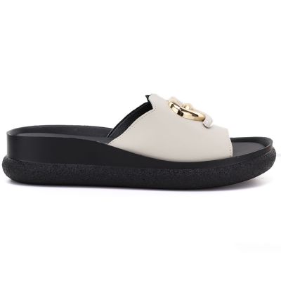 2. Skórzane klapki damskie na koturnie beżowe S.Barski KV61-6046