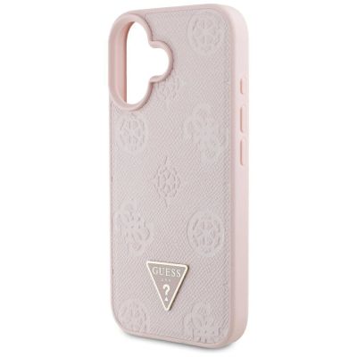 6. Etui Guess Grained Hot Stamp Peony Triangle Logo MagSafe na iPhone 16 - różowe