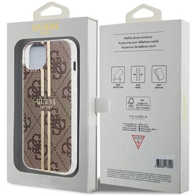8. Etui Guess IML 4G Gold Stripe na iPhone 15 Plus / 14 Plus - brązowe