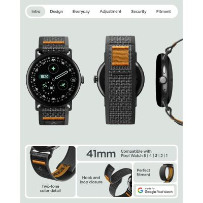 6. Pasek Spigen Athlex Air na Google Pixel Watch 41 mm - czarno-pomarańczowy