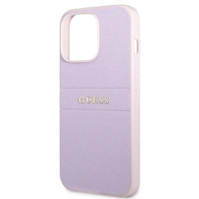 6. Etui Guess Saffiano Hot Stamp & Metal Logo na iPhone 13 Pro / iPhone 13 - fioletowe