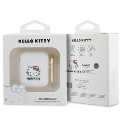 3. Etui Hello Kitty Silicone 3D Kitty Head na AirPods 1/2 - białe