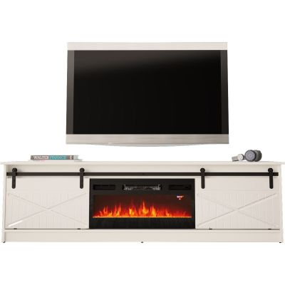 2. Szafka RTV GRANERO+kominek 200x56,7x35 biały/biały połysk