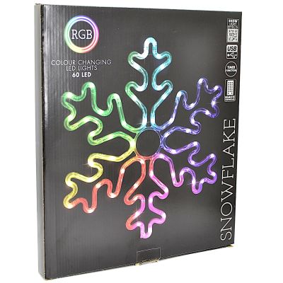 7. PŁATEK ŚNIEGU DEKORACYJNY WISZĄCY 31,5 x 36 CM 60LED RGB TIMER USB