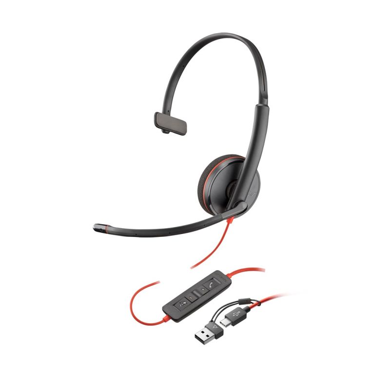 90. POLY Zestaw słuchawkowy Blackwire 3225 Stereo USB-C + wtyczka 3,5 mm + przejściówka USB-C/A
